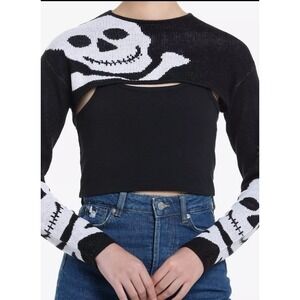 Social Collision Skull Bolero Crop Knit Shrug Medium NEW Gothic Grunge